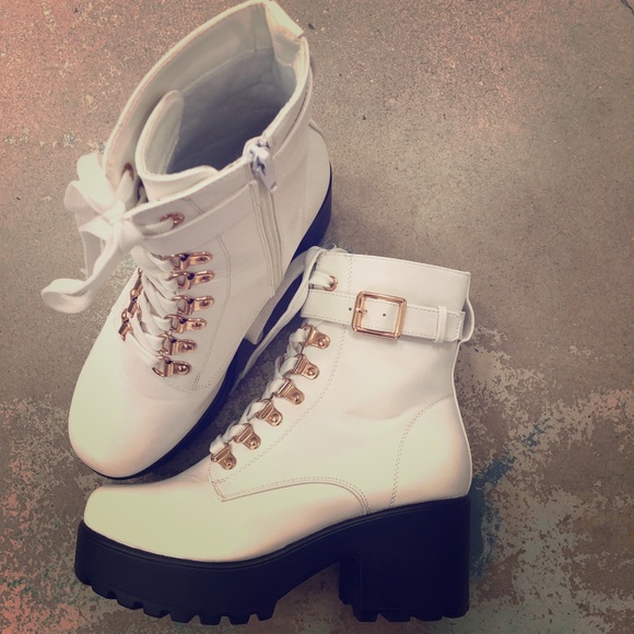 white chunky combat boots
